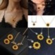 * 3 Nyaklánc Rose Gold - Női napraforgó medál nyaklánc fülbevaló gyöngyutánzat pulóver lánc ékszerek