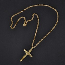 Arany - Férfi divatékszerek rozsdamentes acél feszület Jézus kereszt medál lánc nyaklánc