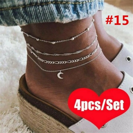* 15 - Többrétegű Crystal Boka bokakarkötő mezítláb Sandal Beach Foot Jewellery CA