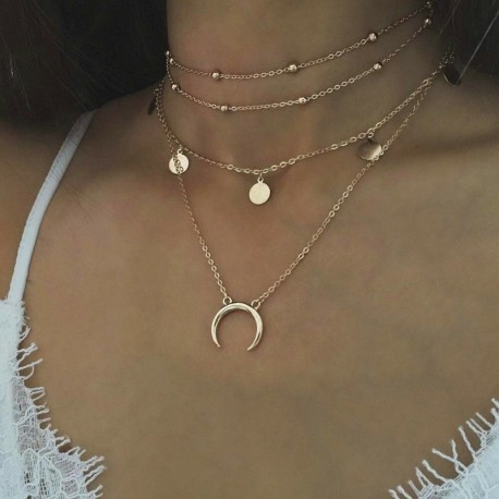 Nincs szín - Vintage női többrétegű varázs medál lánc choker vaskos nyaklánc ékszer Egyesült Királyság