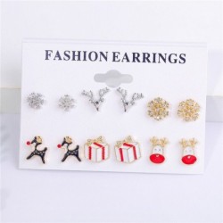 5-6Páros / Szarvas hópehely - Karácsonyi nők zománcozott kristály fülbevalók Dangle Ear Stud Hook Xmas ajándék