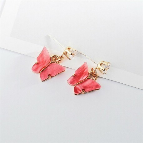 Rózsaszín - Charm 1páros pillangó kristály strassz akril dangle karika fülbevaló női ajándék