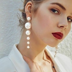 125-arany gyöngy dangle húr ... - Elegáns fehér gyöngy kerek karika fülbevalók női kicsi nagy gyöngy fülbevalók