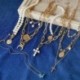 * 2 Ezüst egyszerű rövid csüngő - Divat többrétegű choker nyaklánc Star Moon Lock lánc női nyári ékszerek ÚJ