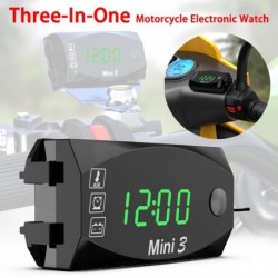 Zöld - Univerzális motorkerékpár elektronikus óra hőmérő voltmérő három az egyben IP67 vízálló porálló LED óra