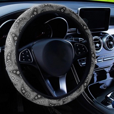szürke - Kiváló minőségű autó kormánykerék-burkolat átmérője Bohémia stílusú virágos nyomtatás 14,5