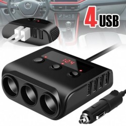 Újdonság 100W 3 foglalatos autós Cigeratte öngyújtó elosztó, 12V / 24V, 4 USB port LED-es kijelzővel