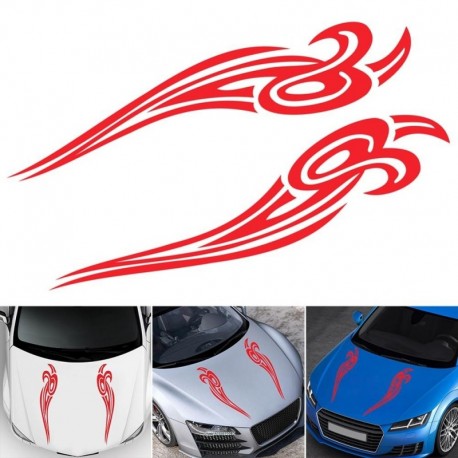Piros - 2020 Car Flame Stripes Black Vinyl Truck Hood Decal Front matricák carro voiture Gyors szállítás CSV