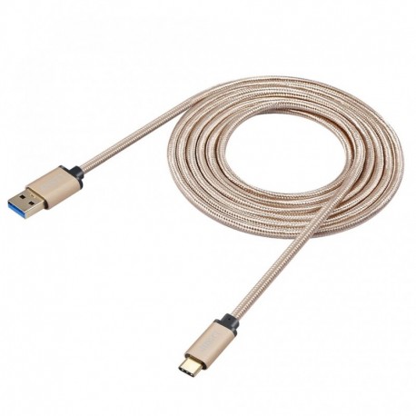 Arany - 2M-os kábel tartós, könnyű, biztonságos fémhéj, nejlonfonatú, nagy áramú USB3.0A - C típusú USB töltőadat