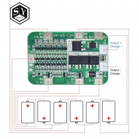 1db nagyszerű IT 6S 15A 24V NYÁK BMS védőtábla 6 csomag 18650 lítium-lítium elemcellához