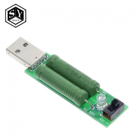 1PCS USB-port Mini kisülési terhelési ellenállás Digitális áramfeszültség-mérő teszter 2A / 1A kapcsolóval 1A Zöld