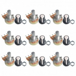 9 db (1db * 9 érték) lineáris potenciométer 15 mm-es tengely anyákkal és potenciométer gombsapkával 1K 2K 5K 10K 20K 50K