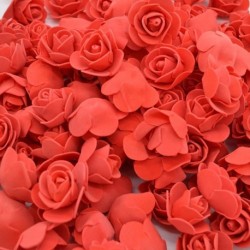 F06red - 50db / tétel 3,5 cm PE habrózsa fej mesterséges rózsavirág házikert dekoratív koszorú kellékek esküvői