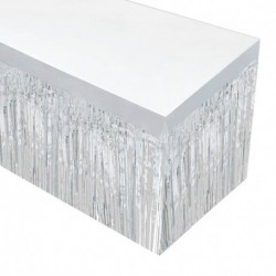 Ezüst - 275x75 cm-es fólia talmi asztali szoknya fémes fényes bojt asztali borító a hawaii születésnapi parti esküvői