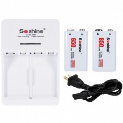 EU csatlakozó - 2db 9V akkumulátor soshine Eredeti 9v újratölthető 650mAh 9v li-ion akkumulátorok   1db akkumulátor