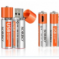 2 db AA 2 db AAA SORBO USB újratölthető akkumulátor, 1,5 V, 1200 mAh Li akkumulátor, 1 órás gyors töltés, 1000-szeres