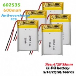 50PCS - 602535 3,7 V 600 mAh újratölthető lítium polimer Li-polimer akkumulátor MP3 MP4 autós DVR GPS játékokhoz