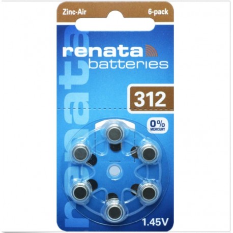 1 csomag (6db) Renata cinklevegő-elemek 312-es méretű P312 PR41 hallókészülék-elemek