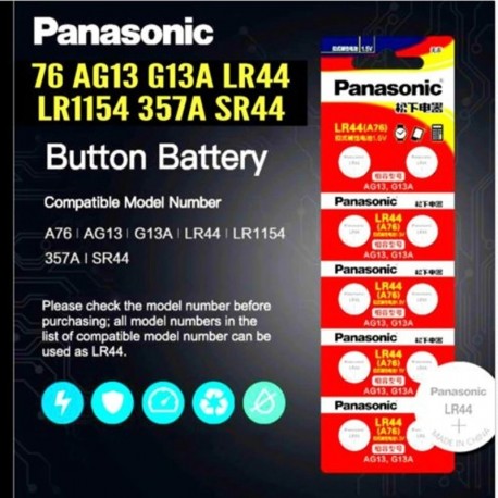 10db PANASONIC LR44 A76 AG13 0 Hg SR1154 357 LR 44 1,5 V-os cellás akkumulátorok Számológéphez 0 Hg