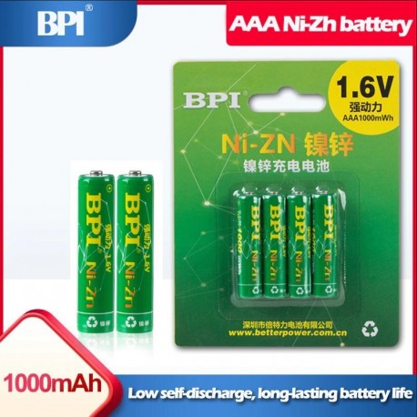 4PCS 1.6V BPI AAA 1000mWh újratölthető Ni-Zn akkumulátor játékokhoz Kameraborotvák egér elektronikus szótár PK Ni-MH