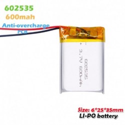 1 DB - 602535 3,7 V 600 mAh újratölthető lítium polimer Li-polimer akkumulátor MP3 MP4 autós DVR GPS játékokhoz