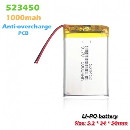 1 DB - 523450 3,7 V 1000mAH lítium polimer akkumulátor MP3 MP4 játék DVD GPS Bluetooth bluetooth fejhallgató LED lámpa