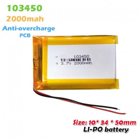 2db - 103450 3,7 V 2000 mAh lítium polimer akkumulátor 103450 MP4 MP5 GPS navigátorhoz E-book Solar Lamp kamera Li-po