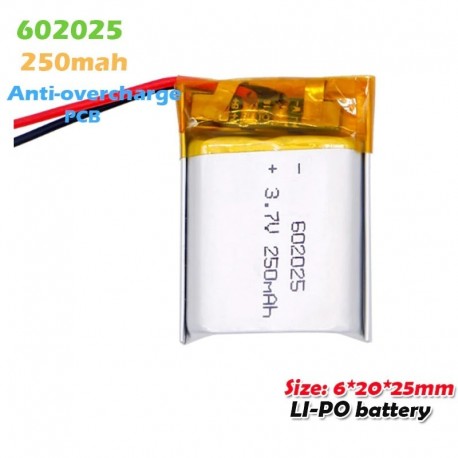 2db - 602025 3,7 V 250 mAh lítium polimer újratölthető akkumulátor Mp3 MP4 MP5 GPS játékokhoz Bluetooth fejhallgató