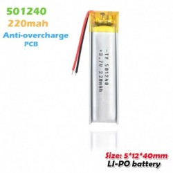 2db - 501240 051240 3,7 V 220 mAh újratölthető Li-polimer akkumulátor MP3 MP4 GPS Bluetooth fülhallgató hangszóróhoz