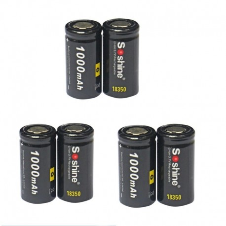 6db Soshine 18350 Li-ion akkumulátor 3.7V 1000mAh újratölthető akkumulátor