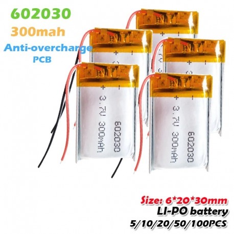 20PCS - 602030 3,7 V 300 mAh lítium polimer újratölthető akkumulátor MP4 Bluetooth hangszóróhoz Tachográf Smart Watch