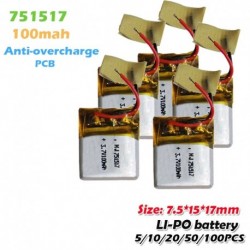10 DB - 751517 3,7v 100mah újratölthető lítium polimer akkumulátor Cx10 CX-10 CX-12 JJ810 820 828 V646 RC Quadrocopter Li