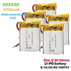 5db - 502530 3,7 V 370 mAh Li-ion lítium újratölthető akkumulátor MP3 MP4 MP5 GPS hordozható DVD fényképezőgéphez