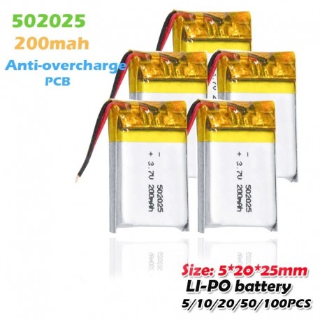 50PCS - 502025 3,7 V 200 mAh lítium újratölthető akkumulátor MP3 MP4 GPS játékok DVR Bluetooth fejhallgató hangszóró
