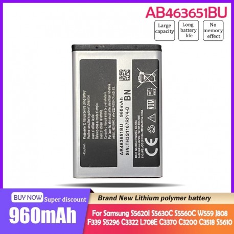 Névleges feszültség: 3,7 V - AB463651BU 960mah telefon akkumulátor Samsung S5610 C3322 W559 S5620I S5630C C3518 J808 F339