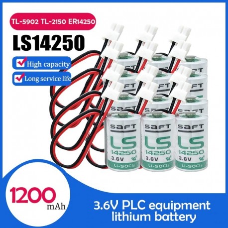 12 db eredeti SAFT 3.6V LS14250 LS 14250 3.6V 1/2 AA 1 / 2AA lítium akkumulátor PLC elsődleges akkumulátorhoz dugóval TL
