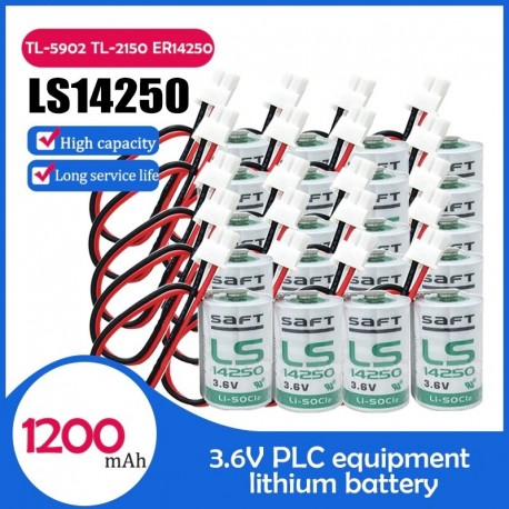 20db eredeti SAFT 3.6V LS14250 LS 14250 3.6V 1/2 AA 1 / 2AA lítium akkumulátor PLC elsődleges akkumulátorhoz dugóval TL