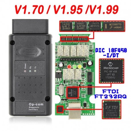 V1.70 - Opcom V1.70 / V1.95 / V1.99 2014V PIC18F458 FTDI FT232RQ chip OBD OBD2 diagnosztikai eszközzel az Opel Op Com Can Bus