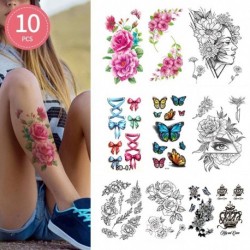 10 DB - 10db Vízálló ideiglenes tetováló matrica Virág Rózsa Flash tetoválások Body Art kar mellkas hamis ujjú
