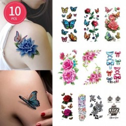 10 DB - 10db Vízálló ideiglenes tetováló matrica Virág Rózsa Flash tetoválások Body Art kar mellkas hamis ujjú