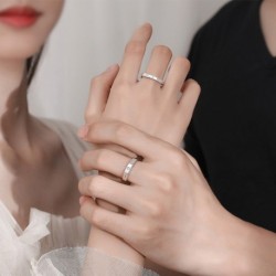 Divat Egyszerű faragott római szám Geometrikus cirkónium állítható pár gyűrű évfordulós ajándék