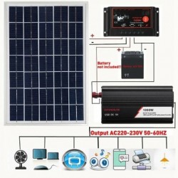 1000 W-os napelemes rendszer 18 V 20 W-os napelemes akkumulátor 50 A töltésvezérlő szolár inverter készlet napelem