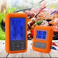 Szín: narancs - Grillsütő konyhai hőmérő 4 szondával, távirányító, vezeték nélküli digitális húshőmérő BBQ
