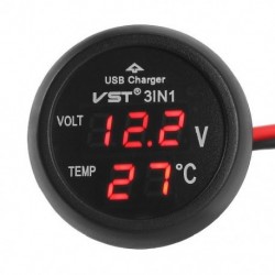 Szín: zöld - 3 az 1-ben LED USB autós töltő feszültségmérő hőmérő autó akkumulátor monitor LCD digitális kettős