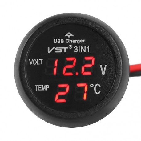 Szín: zöld - 3 az 1-ben LED USB autós töltő feszültségmérő hőmérő autó akkumulátor monitor LCD digitális kettős