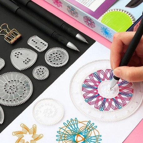 Fehér szín - 22db Spirográf Rajzjátékok Vonalzókészlet Reteszelő fogaskerekek és kerekek Rajztartozékok Kreatív