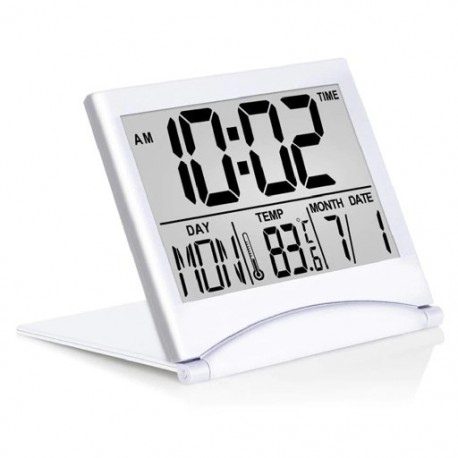 Szín: ezüst - Összecsukható LCD digitális ébresztőóra asztali asztali időjárás állomás asztali hőmérséklet