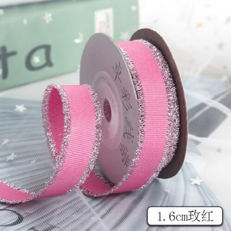 Szín: 16mm rózsa - 5 Yards ezüst szélű Grosgrain szatén szalag 16mm/25mm csillogó hagyma szalagok esküvői karácsonyi