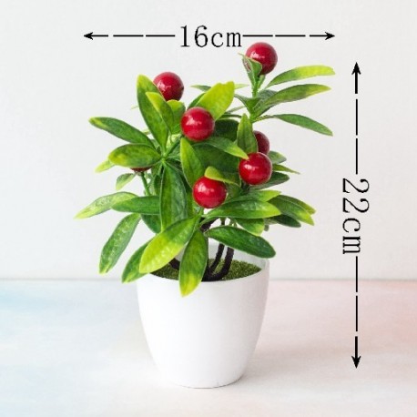 Szín: 7 fej piros gyümölcs - Mesterséges növények Bonsai kis gyümölcsfa cserepes bonsai szimulációs dekoráció