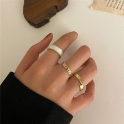 Fő kő színe: 16801 - Bohemia Retro kerek gyöngy gyűrű szett nőknek elegáns arany színű kereszthullám üreges gyöngy